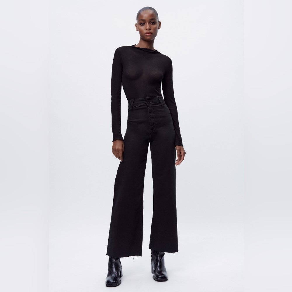 HIGH-WAISTED ZW MARINE STRAIGHT JEANS CROPPED (Black, Size: 2)